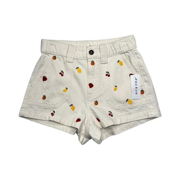 Pacsun Women's Mini Fruit Embroidered Denim Shorts - Picture 1 of 12